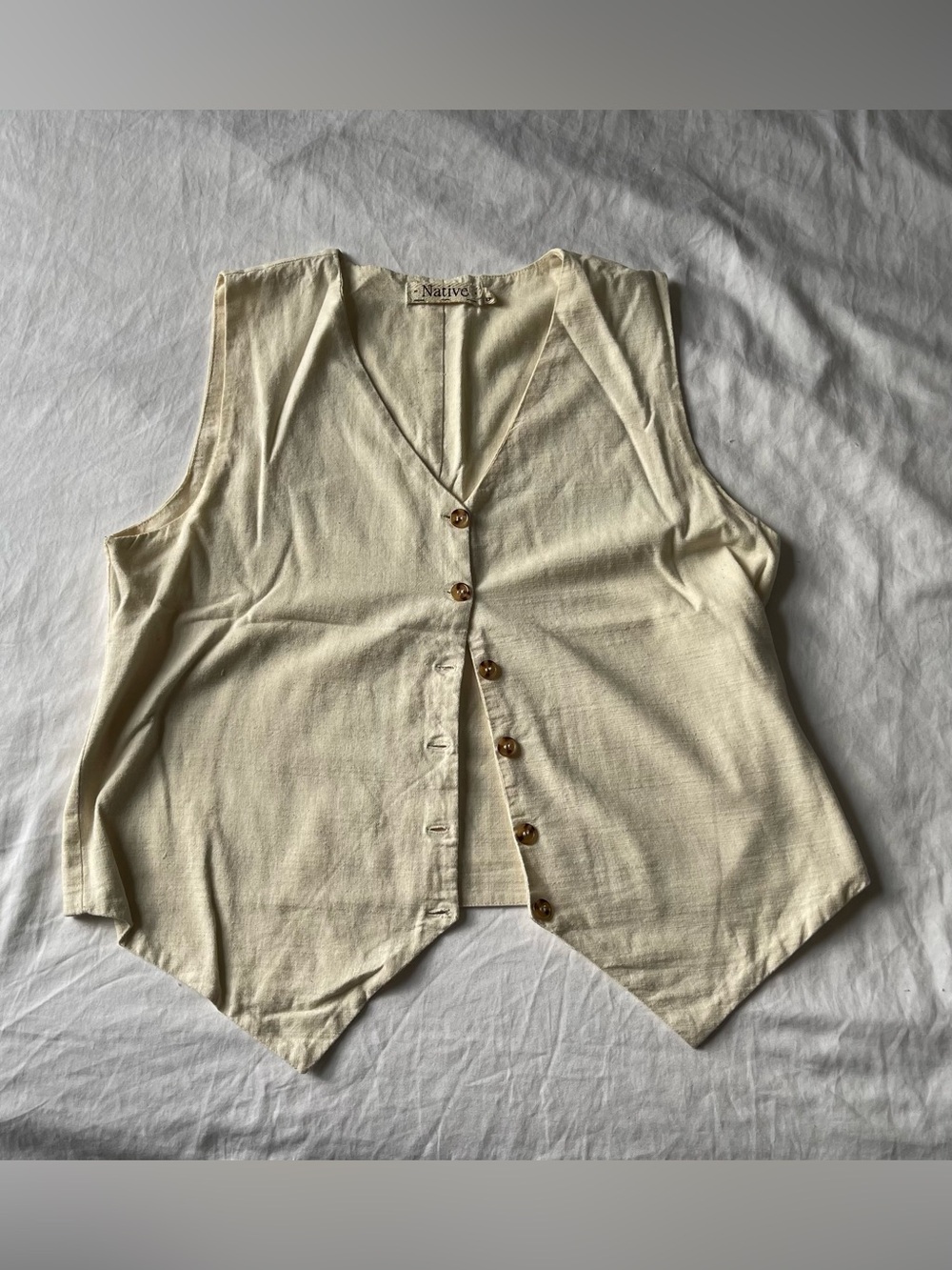Native Cream Button-Front Women's Linen Vest